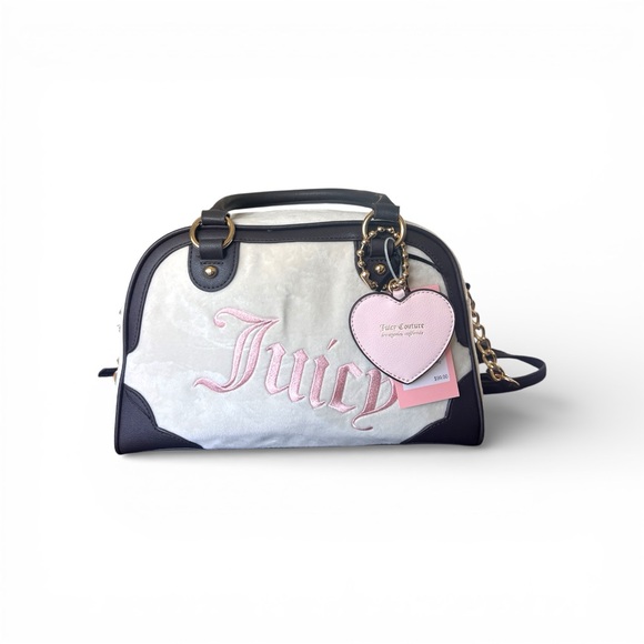 Juicy Couture Black and White crossbody Satchel bag  with Pink Accents - Picture 2 of 6
